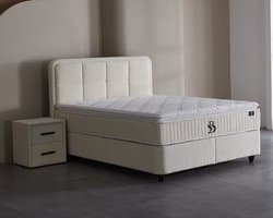 BSS Bedding Siabedd - Boxspring - Boxspring met Opbergruimte - 140x200 - Met Een Kussen - Beige
