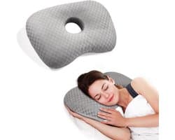 Orthopedisch Oorkussen voor Zijslapers - Donut Kussen met Gat voor Piercing Verzorging - Verlicht Oorpijn bij Ontsteking (Grijs)