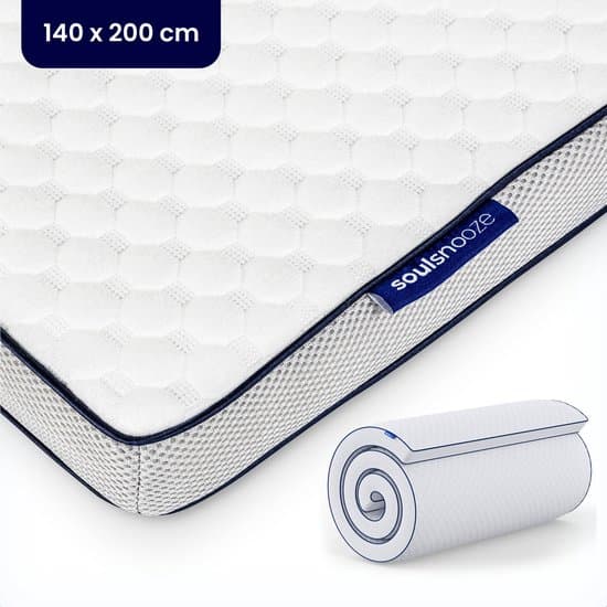 Soulsnooze® DuoComfort Matras Topper 140x200 cm - Matrastopper Memory Foam - Traagschuim Topmatras - Topdekmatras - Topmatrassen - Aanpasbaar Design - 3D Air Mesh - Medium Hardheid