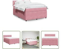 vidaXL Slaapcomfort - Boxspring - Boxspring met matras fluweel roze 140x190 cm - Fluweel - Roze - Pocketvering