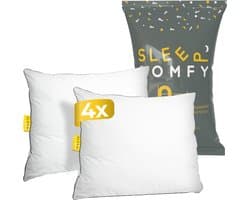 Sleep Comfy Bundle Series - Set van 4 Katoen Hoofdkussen - Hotelkwaliteit - Ultiem Comfort - Verlicht Nek- en Rugklachten - Orthopedisch & Ergonomisch - Katoen Tijk - Geschikt voor Alle Slaaphoudingen - 60x70 cm
