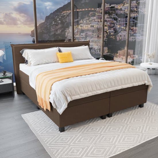 Mörgenn Boxspring Capri - Pocketvering Boxen en matrassen - Luxe 12cm topper - Notenbruin - 180x200 cm - Inclusief Dekbed en Kussens