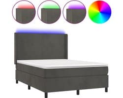 vidaXL - Boxspring - met - matras - en - LED - fluweel - donkergrijs - 140x200 - cm