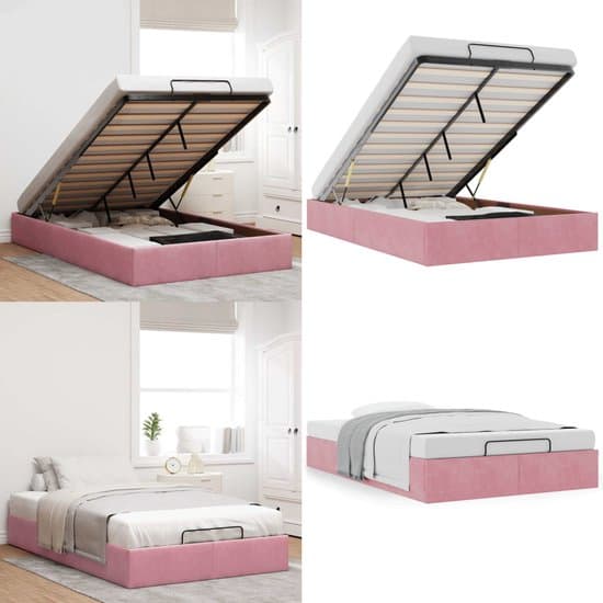 vidaXL Bedframe zonder matras 120x190 cm fluweel roze - Ottomaanse Bed - Ottomaanse Bedden - Bedframe - Bedframe Met Opbergruimte