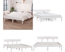 vidaXL - Bedframe - massief - hout - wit - 120x190 - cm