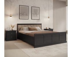 Meubella - Tweepersoonsbed Leroy - Zwart eiken - 160x200 cm