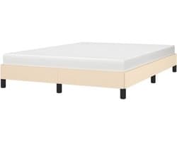 Bedframe stof - Tweepersoons ledikant - Goede nachtrust - Multiplex lattenbodem - 140x200 cm - Crèmekleurig