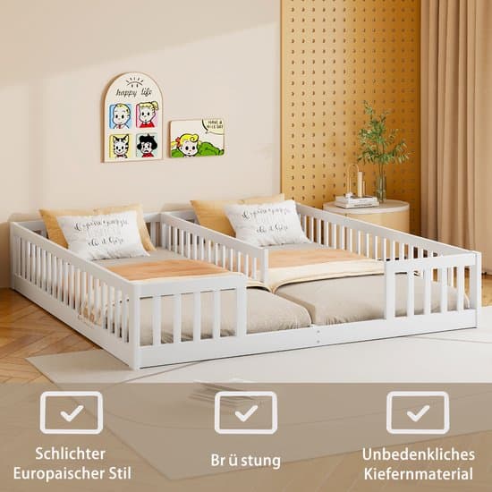 Bed met paneel - 90 x 200 cm - opklapbed met armleuningen - zonder lattenbodem (zonder matras) - geschikt voor gezinnen met twee kinderen - grenenhout - minimalistische stijl - wit