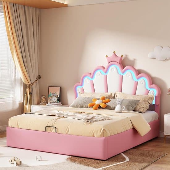 Roze Prinsessenbed - Hemelbed Kinderen - Slaapkamer Inrichten - Hydraulische Opbergruimte - 140x200cm - Roze