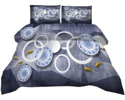 Dekbedovertrek Set - Beddengoed Cover - Slaapkamer Inrichting - Geometrisch Patroon - 200x200cm - Blauw Grijs