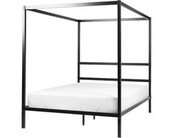 Modern Hemelbed Zwart Metaal 140x200 cm met Houten Lattenbodem