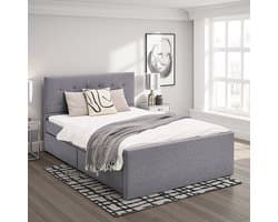 Homestyle4u Twijfelaarbedden -120x200 cm - Gestoffeerd bed - met opbergruimte - Grijs