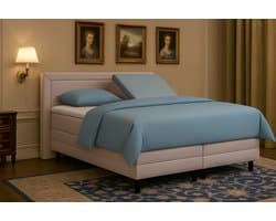 Boxspring vlak Pisa met topmatras 140x200 cm Luxe Pocketvering Stof grijs Gratis 2x Hoofdkussens