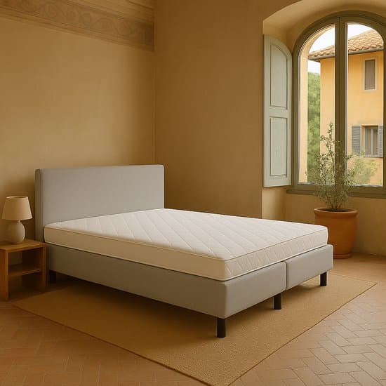 Boxspring Vendita vlak 180x200 cm Luxe Pocketvering Stof grijs Gratis 2x Hoofdkussens