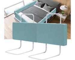 2X Bedhekje voor verticaal Valbescherming bed, boxspringbed in hoogte verstelbaar 40-60 cm, vlas bedbeschermingshekje geschikt matrassen 5-30 cm breed, bedomranding 60 cm, groen 2 stuk