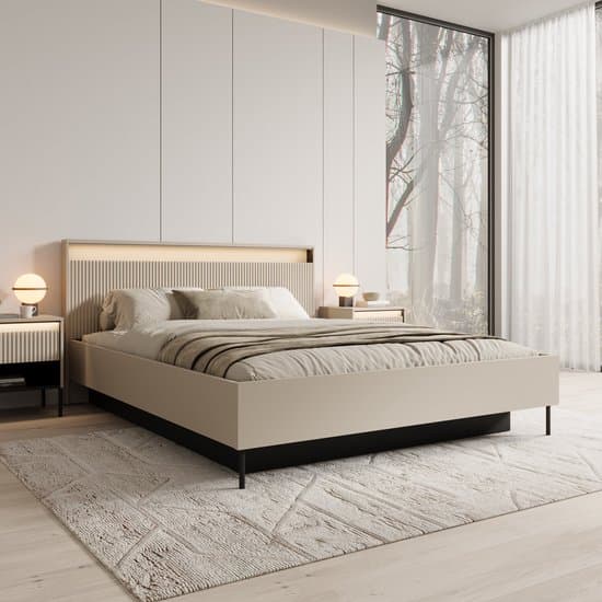 Meubella - Tweepersoonsbed Timoteo - Beige - 160x200 cm - Met gaslift