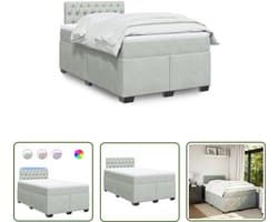 vidaXL Boxspringbed - Boxspring - Boxspring met matras fluweel lichtgrijs 120x200 cm - Fluweel - Matras - Led Verlichting