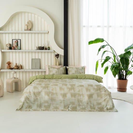 Kayori Uria Dekbedovertrek Katoensatijn - 200x200-220 + 2 slopen - Tweepersoons - Zacht, Ademend & Vochtregulerend - Groen