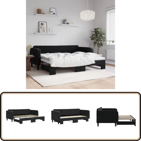 vidaXL Slaapbank met onderschuifbed - Fluweel - Zwart Slaapbank - Sofa Bed - Tweepersoons Bed - Fluweelsofa - Zwarte Slaapbank