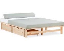 Homestyle4u Tweepersoonsbed - 140x200 cm - Palletbed - met 2 bedbakken en lattenbodem - Natuur