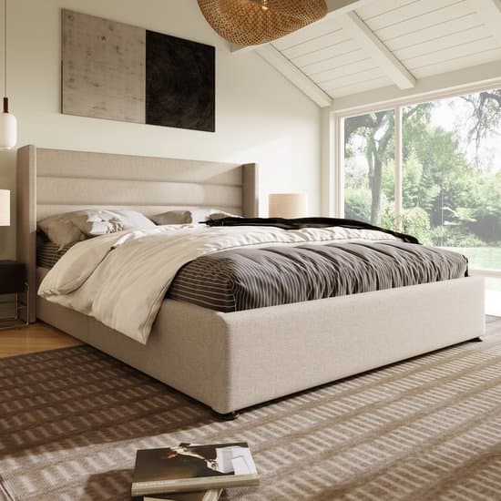 REDOM Hydraulisch Polsterbed 140x200 cm - linnen beige, geïntegreerde opbergruimte, 7-zone pocketmatras 25 cm, H3
