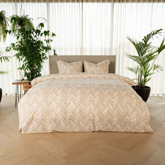 Kayori Dai Dekbedovertrek Katoen - 200x200-220 + 2 slopen - Tweepersoons - Uniek Dessin - Zand