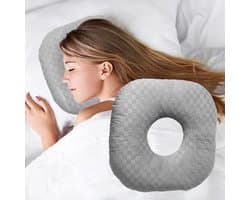 Hoofdkussen - slaapkussen - Oorpiercing kussen - Ergonomisch contour - Oorpiercingkussen voor zijslapers met een oorgat voor CNH en oorpijn, oorontsteking, doorligwonden, katoenen O-vormig slaapkussen voor op de zij, oorbeschermingskussen Grijs