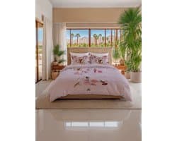 Heckettlane Dekbedovertrek Katoen Satijn Lyla - Canyon Rose - 100% Katoen-Satijn - Takken - Dekbedovertrek 260x200/220 cm - Lits-Jumeaux XL - Palm Springs