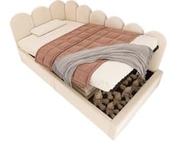 Wishdor - Bedbank - Met Opbergruimte En Verwisselbare Zijpanelen - Voor Logeerkamer - Fluweel - Beige - 90 x 200 Cm