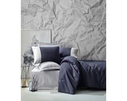 Cotton Box - Plain Ranforce Donkerblauw En Grijs - Dekbedovertrekset (100% Katoen) - 240X220 CM