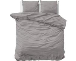 Droomtextiel Dekbedovertrek Katoen-Satijn Uni Grijs - 200x200/220cm - Hoogwaardige Kwaliteit Super Zacht