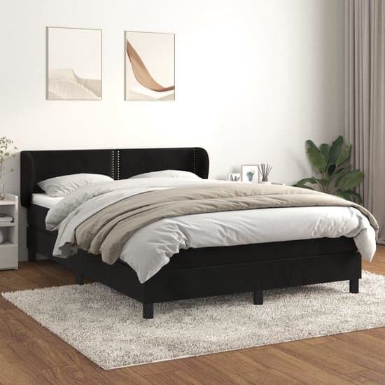 vidaXL Zwarte Boxspring - Boxspringbed - Boxspring met matras fluweel zwart 140x200 cm - Velvet Bed Frame - Tweepersoons Bed - Pocketed Spring Mattress