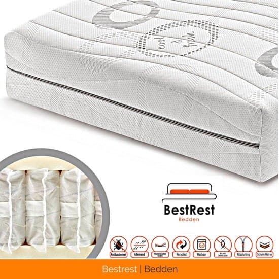 Pocketvering matras - 160x200cm - HR koudschuim Hybrid - 7 zones - Koudschuim matras geveerd - Circa 25cm Matrasdikte - Bestrest Bedden