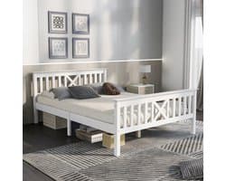 KOMHTOM Tweepersoonsbed 140x200 cm Bed voor volwassenen en kinderen Houten bed met lattenbodem Wit