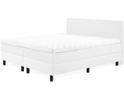 Boxspring Praag 2.0 - 160x200 cm - Compleet met matrassen en topmatras - Kleur: kunstleer wit