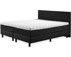 Boxspring Praag 2.0 - 160x210 cm - Compleet met matrassen en topmatras - Kleur: kunstleer zwart