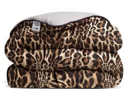 Avenue - Luxe en makkelijk dekbed zonder overtrek – Hoesloos Lits-jumeaux dekbed 240x220 cm – Anti-allergisch & hygiënisch – Wasbaar op 60°C – Wolkenzacht en soepel – Panter luipaard /Taupe grijs – All Year comfort zomerdekbed & winterdekbed