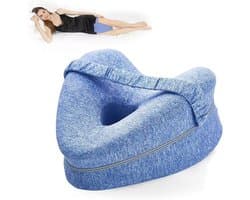 Kniekussen voor zijslapers - Memory Foam Ondersteuningskussen voor zijslapers met afneembare bamboehoes (blauw)