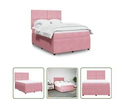 vidaXL Bed Frame - Boxspring - Boxspring met matras fluweel roze 140x190 cm - Fluweel - Roze - Matras