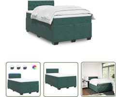vidaXL Fluweel Bed - Boxspring - Boxspring met matras fluweel donkergroen 120x200 cm - Donkergroen Bed - Tweepersoons Bed - Boxspring Met Led