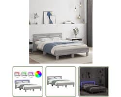 vidaXL Bed Frame - Slaapkamers - Bedframe met hoofdeinde en LED grijs sonoma eiken 120x200 cm - Houten Bed - Modern Bed - Led Bed