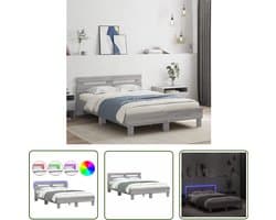 vidaXL Houten Bed - Bed Frame - Bedframe met hoofdeinde en LED grijs sonoma eiken 120x190 cm - Grijs Bed - Led Bed - Tweepersoonsbed