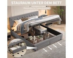 Opbergbed 180x200 cm, tweepersoonsbed met lattenbodem en eindladen, voor volwassenen en tieners - zonder matras, grijs fluweel