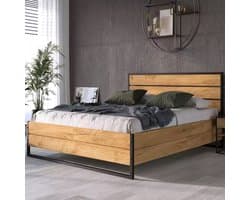 Eiken bed - Met metalen frame - Opbergruimte - 120X200