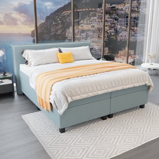 Mörgenn Boxspring Capri - Pocketvering Boxen en matrassen - Luxe 12cm topper - IJsblauw - 160x200 cm - Inclusief Dekbed en Kussens