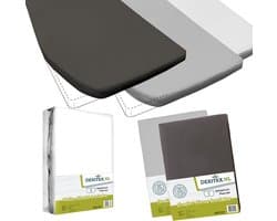 Textielpakket Frans bed - 1 molton met 2 hoeslakens - links 1 x Licht grijs + 1 x Antraciet