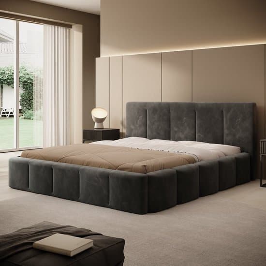 Meubella - Tweepersoonsbed Excalibur - Zwart velvet - 180x200 cm