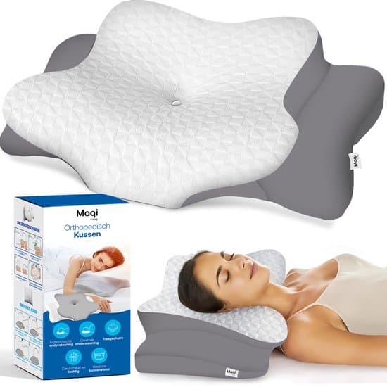 Maqi Living® Hoofdkussen Memory Foam voor Nekklachten – Orthopedisch & Ergonomisch kussen - Geschikt voor rug-, zij- en buikslapers - Traagschuim - Grijs/wit