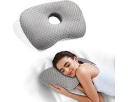 Hoofdkussen - Hoofdkussens - Oorpiercingkussen - Orthopedisch Oorkussen voor Zijslapers - Slaapkussen zijslaper - Kussen voor zijslapers - Chronische oorpijn - Oorontstekingen - Doorligwonden - Katoen polyester - Wasbaar - Verstelbaar - Grijs