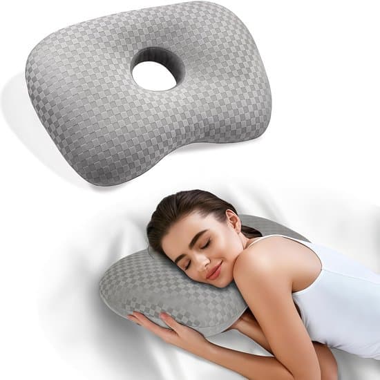 Hoofdkussen - Hoofdkussens - Oorpiercingkussen - Orthopedisch Oorkussen voor Zijslapers - Slaapkussen zijslaper - Kussen voor zijslapers - Katoen polyester - Wasbaar - Verstelbaar - Grijs